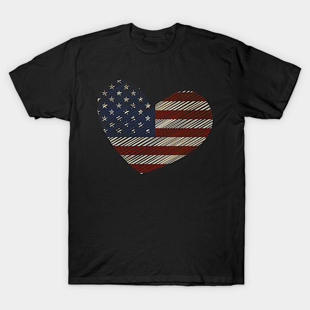 USA Heart Flag Patriotic 4th Of July American Pride T-Shirt by Rengaw Designs